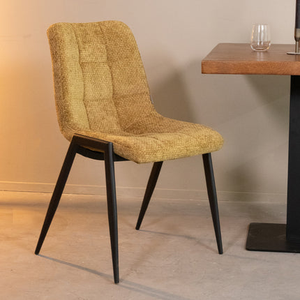 LABEL51 - Eetkamerstoel Noor 51x41x84 cm - Mustard Elite | Zwart Metaal