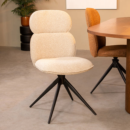 LABEL51 - Eetkamerstoel Finn 49x62x91 cm - Naturel Royal Boucle | Zwart Metaal