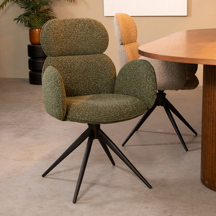 LABEL51 - Eetkamerstoel Vidar 58x62x91 cm - Forest Royal Boucle | Zwart Metaal