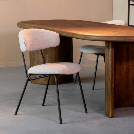 LABEL51 - Eetkamerstoel Zack 53x59x79 cm - Naturel Boucle | Zwart Metaal