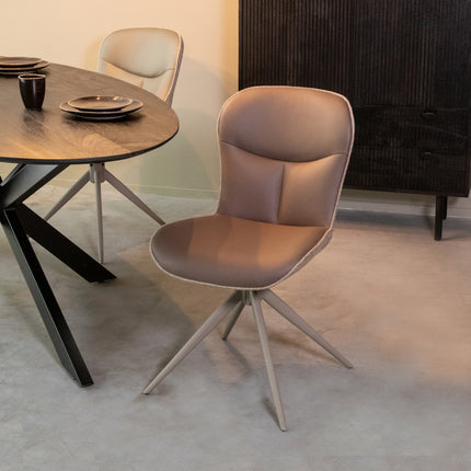 LABEL51 - Eetkamerstoel Thorben 49x64x86 cm - Bruin Microvezel | Taupe Canyon | Taupe Metaal
