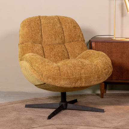 LABEL51 - Draaifauteuil Huxley 76x86x92 cm - Mustard Elite | Zwart Metaal