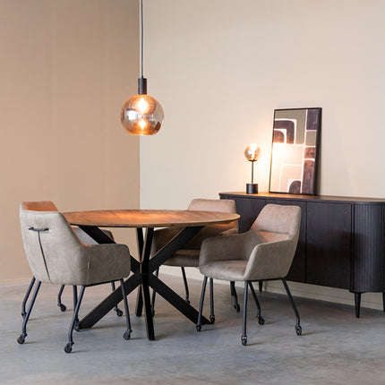 LABEL51 - Eettafel Otis 130x130x76 cm - Espresso Mangohout | Zwart Metaal