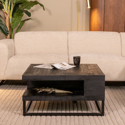 LABEL51 - Salontafel Cube 80x80x40 cm - Zwart Mangohout | Zwart Metaal