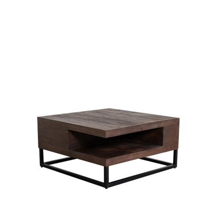 LABEL51 - Salontafel Cube 80x80x40 cm - Espresso Mangohout | Zwart Metaal