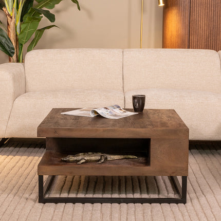 LABEL51 - Salontafel Cube 80x80x40 cm - Espresso Mangohout | Zwart Metaal