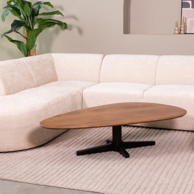 LABEL51 - Salontafel Rosie 140x75x36 cm - Nature Smooth Mangohout | Zwart Metaal