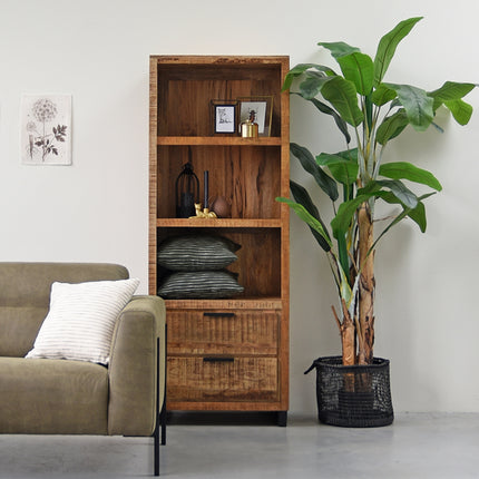 LABEL51 - Boekenkast Glasgow 70x45x185 cm - Rough Mangohout | Zwart Metaal