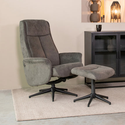 LABEL51 - Relaxfauteuil Bergen + Hocker 77x76x105 cm - Antraciet Cosmo | Zwart Metaal