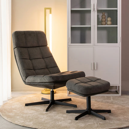 LABEL51 - Draaifauteuil Alvar + Hocker 53x57x83 cm - Antraciet Cosmo | Zwart Metaal