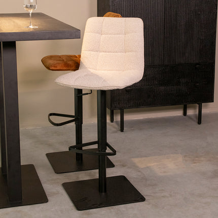 LABEL51 - Barkruk Juul 45x56x88-113 cm - Naturel Boucle | Zwart Metaal