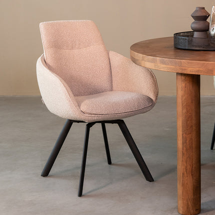 LABEL51 - Eetkamerstoel Beauty 56x63x88 cm - Naturel Boucle | Zwart Metaal