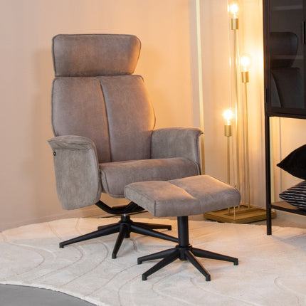 LABEL51 - Relaxfauteuil Verdal + Hocker 77x79x109 cm - Taupe Micro Suede | Zwart Metaal