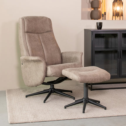 LABEL51 - Relaxfauteuil Bergen + Hocker 77x76x105 cm - Taupe Micro Suede | Zwart Metaal
