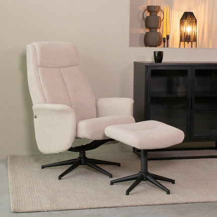 LABEL51 - Relaxfauteuil Bergen + Hocker 77x76x105 cm - Naturel Boucle | Zwart Metaal