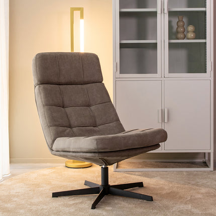 LABEL51 - Draaifauteuil Alvar 53x57x83 cm - Taupe Micro Suede | Zwart Metaal