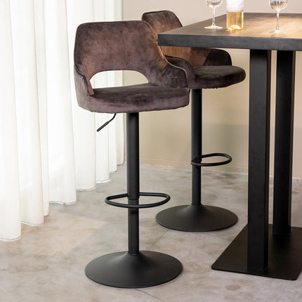 LABEL51 - Barkruk Fer 50x52x90-110 cm - Antraciet Velours | Zwart Metaal