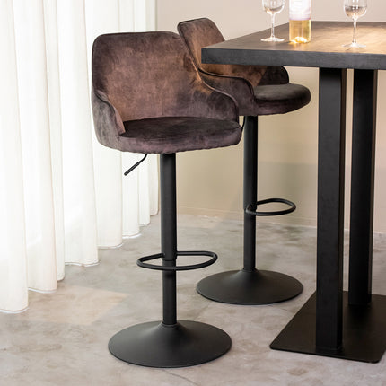 LABEL51 - Barkruk Fender 50x52x90-110 cm - Antraciet Velours | Zwart Metaal