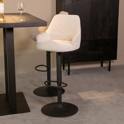 LABEL51 - Barkruk Fender 50x52x90-110 cm - Champagne Boucle | Zwart Metaal