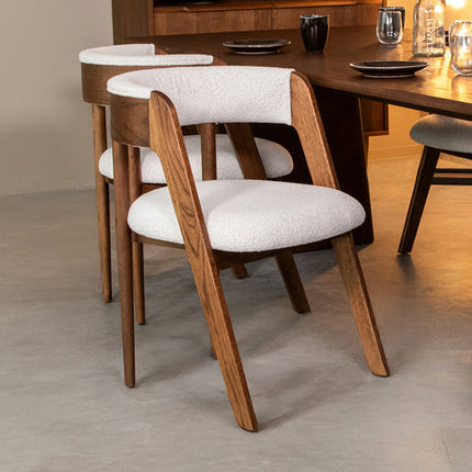 LABEL51 - Eetkamerstoel Sasha 54x82x75 cm - Ecru Boucle | Walnoot Eiken