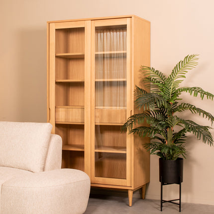 LABEL51 - Vitrinekast Jule 100x49x180 cm - Naturel Eiken | Glas