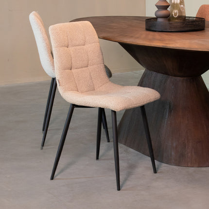 LABEL51 - Eetkamerstoel Juul 54x45x89 cm - Zand Boucle | Zwart Metaal