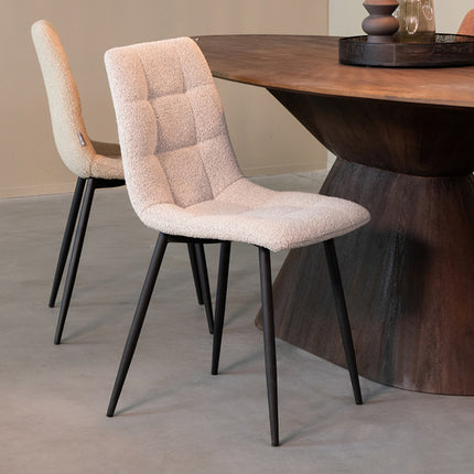 LABEL51 - Eetkamerstoel Juul 54x45x89 cm - Champagne Boucle | Zwart Metaal