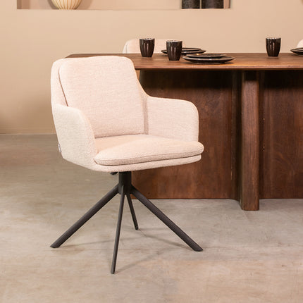 LABEL51 - Eetkamerstoel Joy 58x63x83 cm - Naturel Boucle | Zwart Metaal