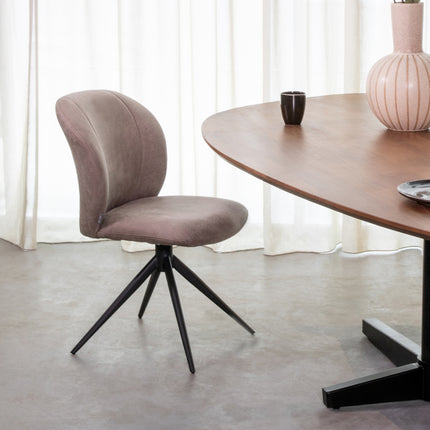 LABEL51 - Eetkamerstoel Kimo 49x62x85 cm - Taupe Micro Suede | Zwart Metaal