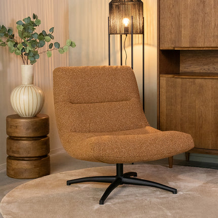 LABEL51 - Draaifauteuil Calix 77x93x88 cm - Coral Royal Boucle | Zwart Metaal