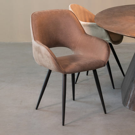 LABEL51 - Eetkamerstoel Fer 58x57x87 cm - Taupe Micro Suede | Zwart Metaal