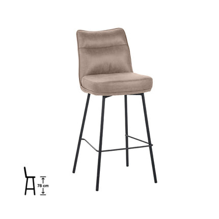 LABEL51 - Barkruk Lennon 46x55x107 cm - Taupe Micro Suede | Zwart Metaal