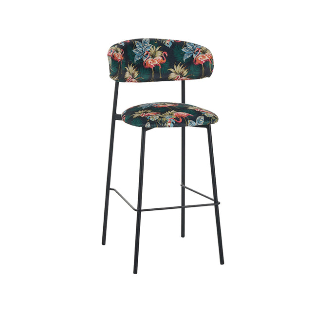 LABEL51 - Barkruk Ferry 46x52x107 cm - Printed Flamingo Fluweel | Zwart Metaal