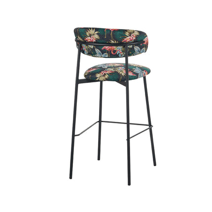 LABEL51 - Barkruk Ferry 46x52x107 cm - Printed Flamingo Fluweel | Zwart Metaal