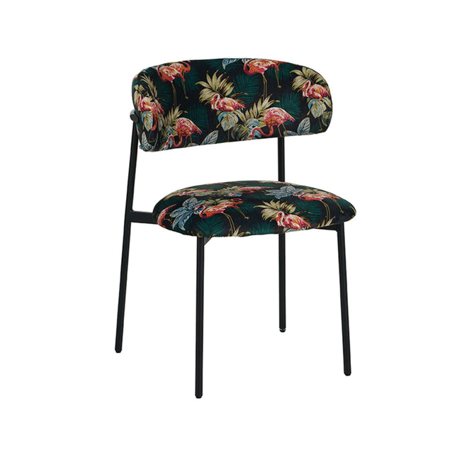 LABEL51 - Eetkamerstoel Ferry 56x60x79 cm - Printed Flamingo Fluweel | Zwart Metaal