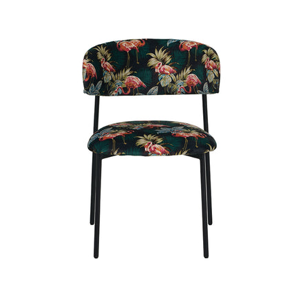 LABEL51 - Eetkamerstoel Ferry 56x60x79 cm - Printed Flamingo Fluweel | Zwart Metaal