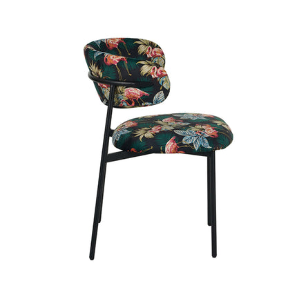 LABEL51 - Eetkamerstoel Ferry 56x60x79 cm - Printed Flamingo Fluweel | Zwart Metaal