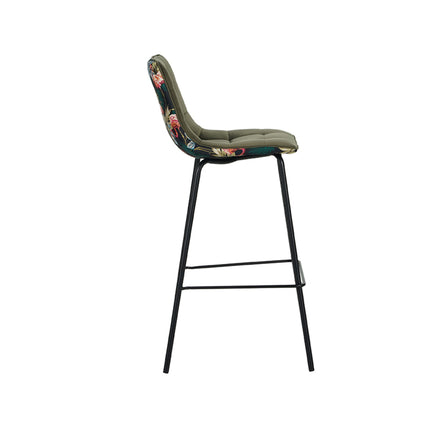 LABEL51 - Barkruk Bistro 44x51x105 cm - Hunter Fluweel | Printed Flamingo | Zwart Metaal