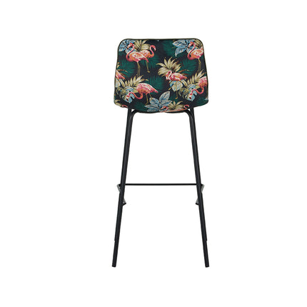 LABEL51 - Barkruk Bistro 44x51x105 cm - Hunter Fluweel | Printed Flamingo | Zwart Metaal
