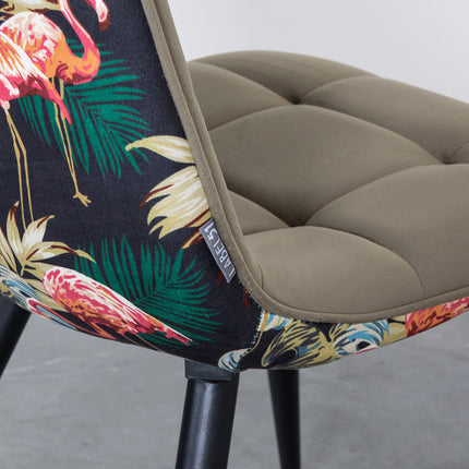 LABEL51 - Eetkamerstoel Bistro 46x59x86 cm - Hunter Fluweel | Printed Flamingo | Zwart Metaal
