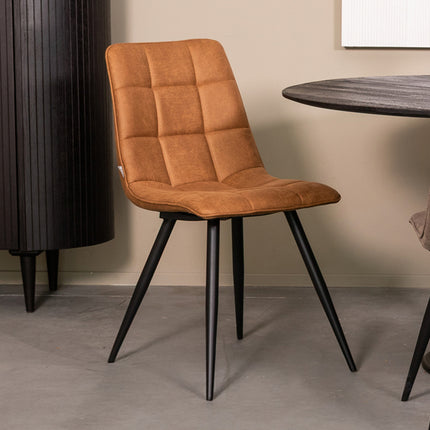 LABEL51 - Eetkamerstoel Bistro 46x59x86 cm - Cognac Micro Suede | Zwart Metaal