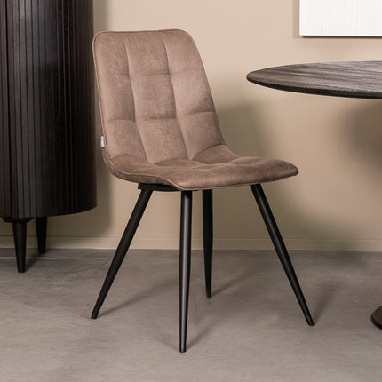 LABEL51 - Eetkamerstoel Bistro 46x59x86 cm - Taupe Micro Suede | Zwart Metaal