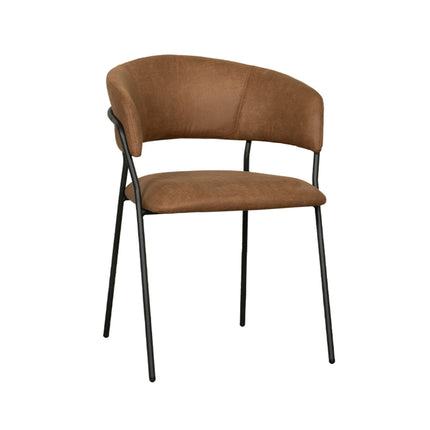 LABEL51 - Eetkamerstoel Luuk 58x45x80 cm - Cognac Micro Suede | Zwart Metaal