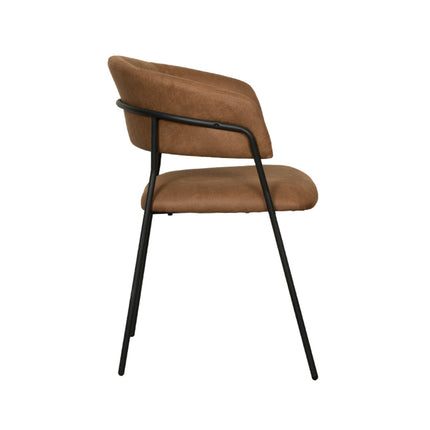 LABEL51 - Eetkamerstoel Luuk 58x45x80 cm - Cognac Micro Suede | Zwart Metaal