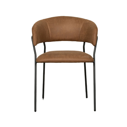 LABEL51 - Eetkamerstoel Luuk 58x45x80 cm - Cognac Micro Suede | Zwart Metaal