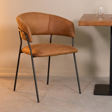 LABEL51 - Eetkamerstoel Luuk 58x45x80 cm - Cognac Micro Suede | Zwart Metaal