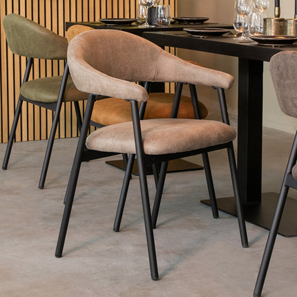 LABEL51 - Eetkamerstoel Amaze 54x54x80 cm - Taupe Micro Suede | Zwart Metaal