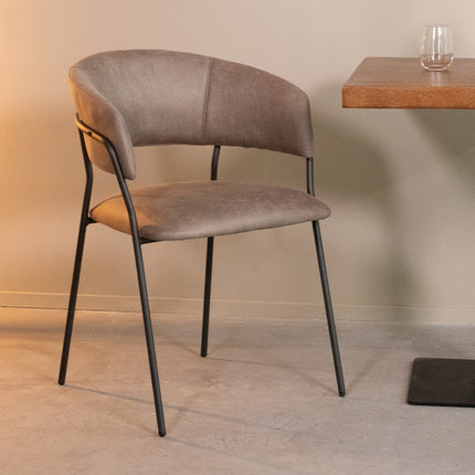LABEL51 - Eetkamerstoel Luuk 58x45x80 cm - Taupe Micro Suede | Zwart Metaal