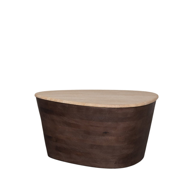 LABEL51 - Salontafel Ravi 70x50x37 cm - Travertin | Espresso Mangohout