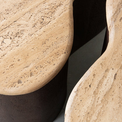 LABEL51 - Bijzettafel Davi 40x30x45 cm - Travertin | Espresso Mangohout